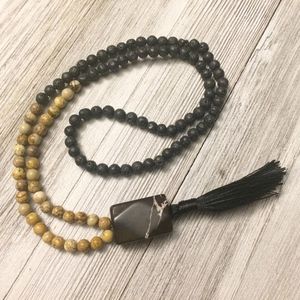 Picture Jasper Bead Mala with Lava Rock & Tassel